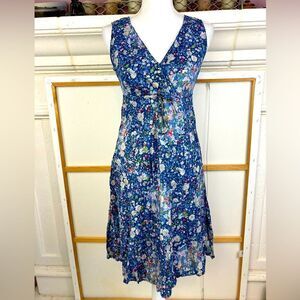Eddie Bauer Floral Cotton Sundress w/ crossover neckline & drawstring waist big